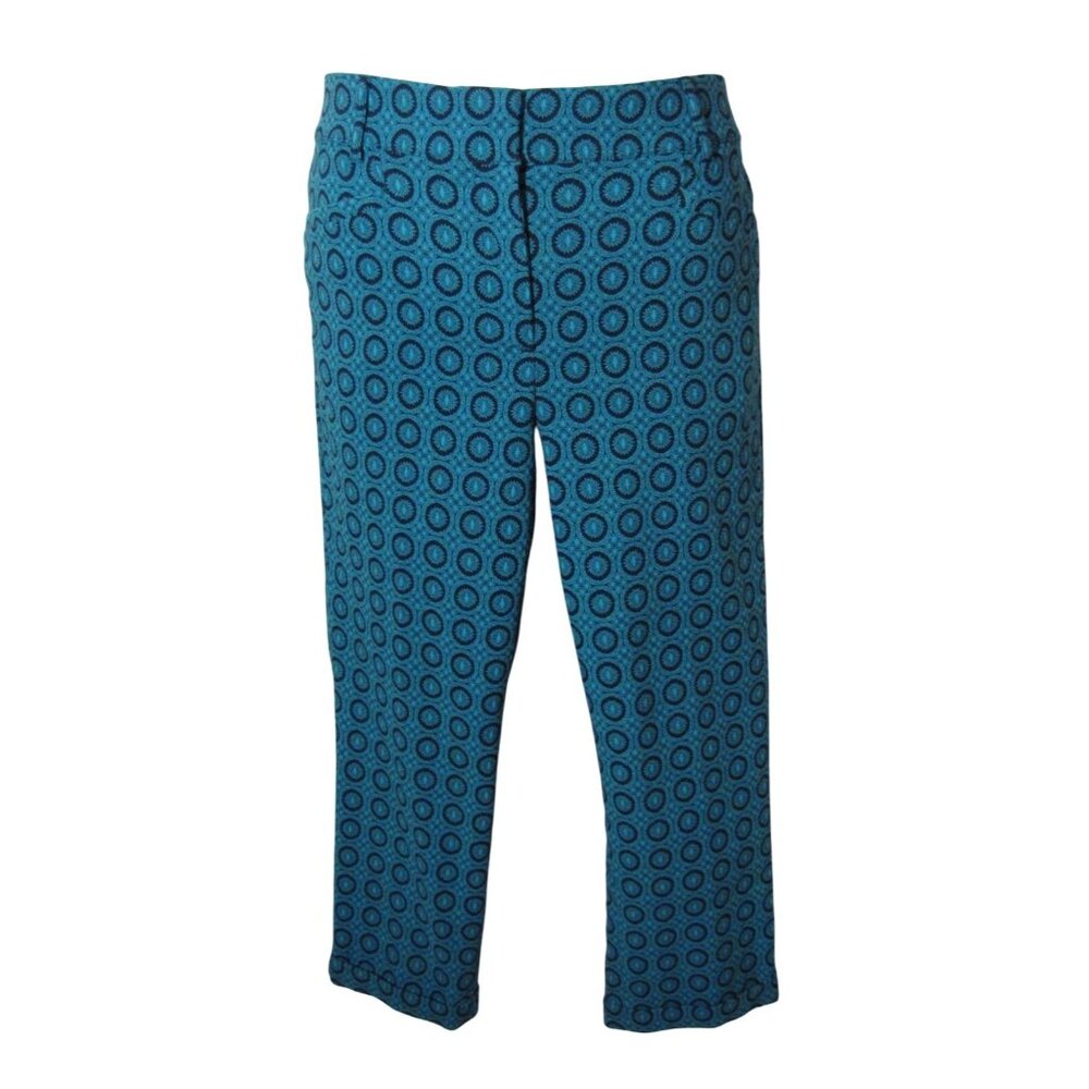Lane Bryant 14 14W Turquoise Black Patterned Crop Pants Capris
